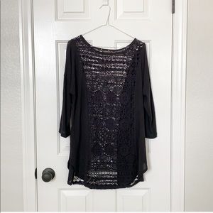 Black sheer crochet boho top